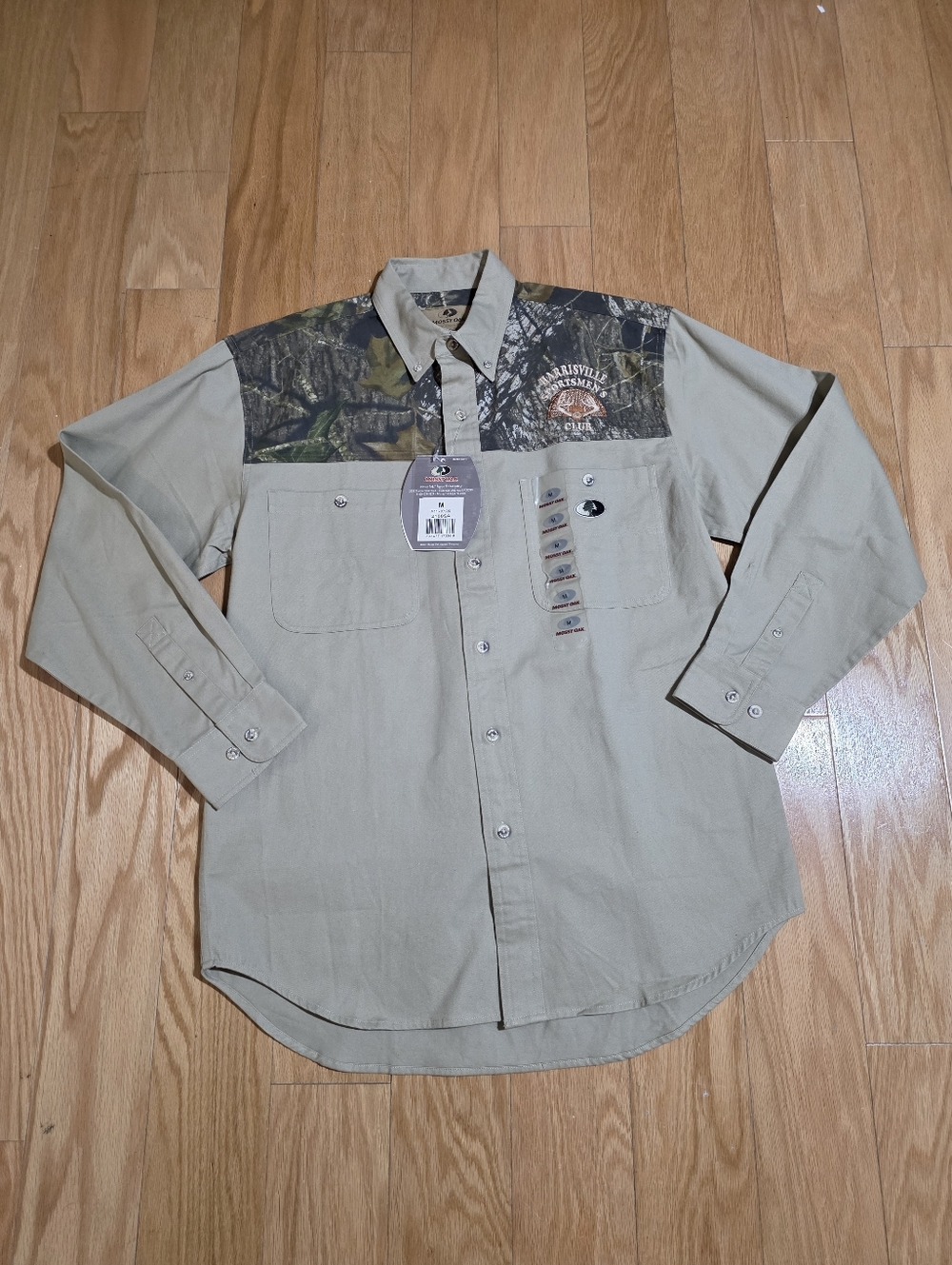 Mossy Oak Men’s Shirt Camo Khaki Hunting Button Up Size Medium